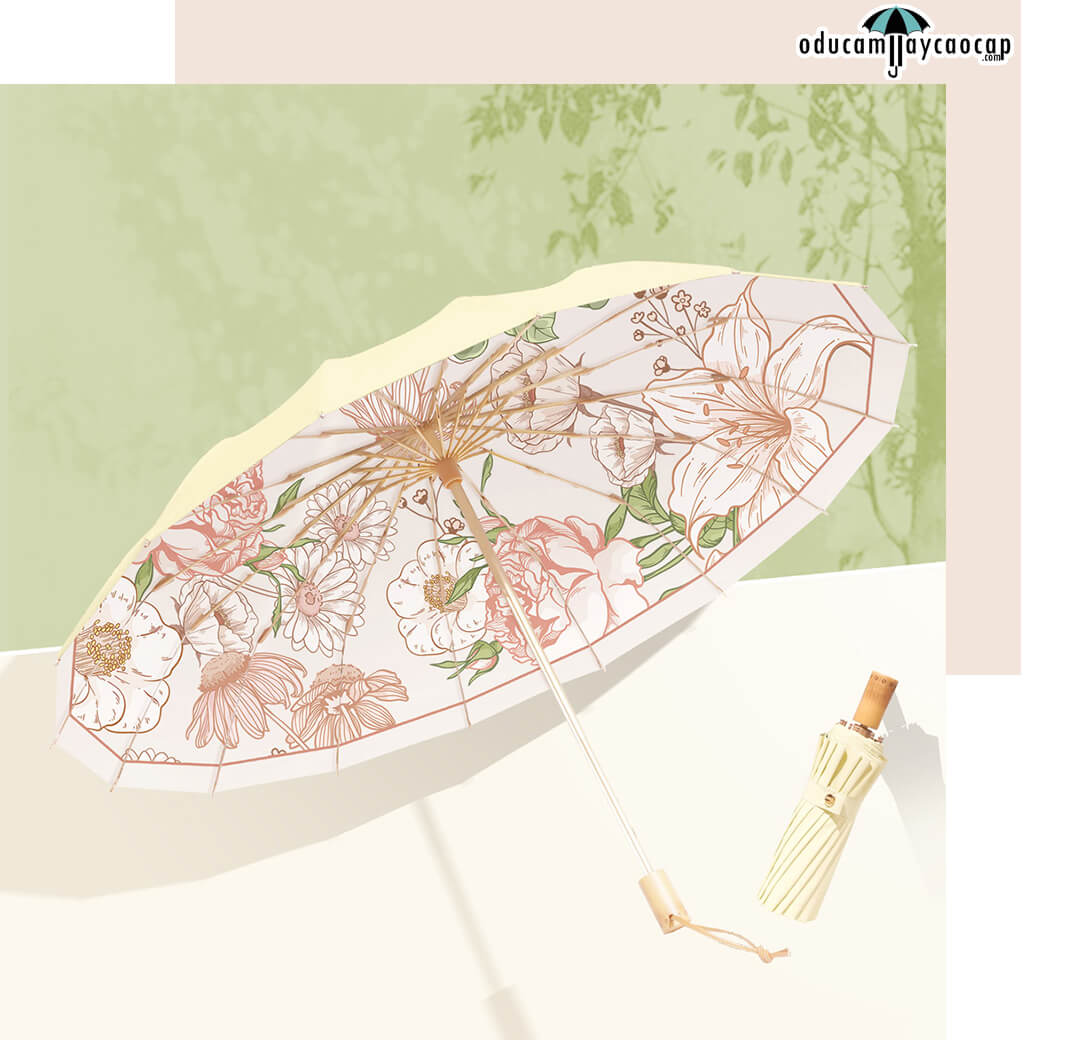 Ô dù cầm tay cao cấp Brilliant Spring 16 xương gấp 3